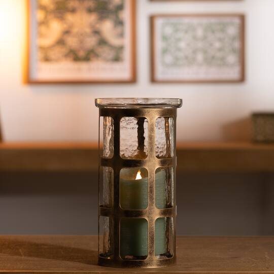 9.5" Wavy Glass & Metal Candle Holder